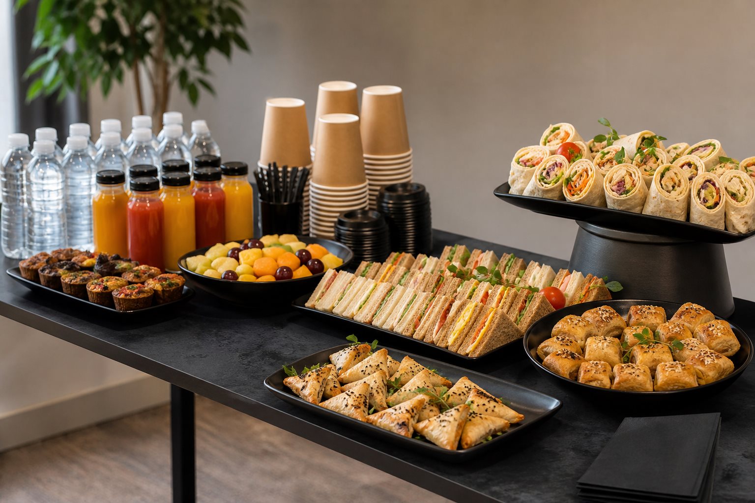 Sandwiches, wraps, savouries, fruit and refreshments prepared for catering